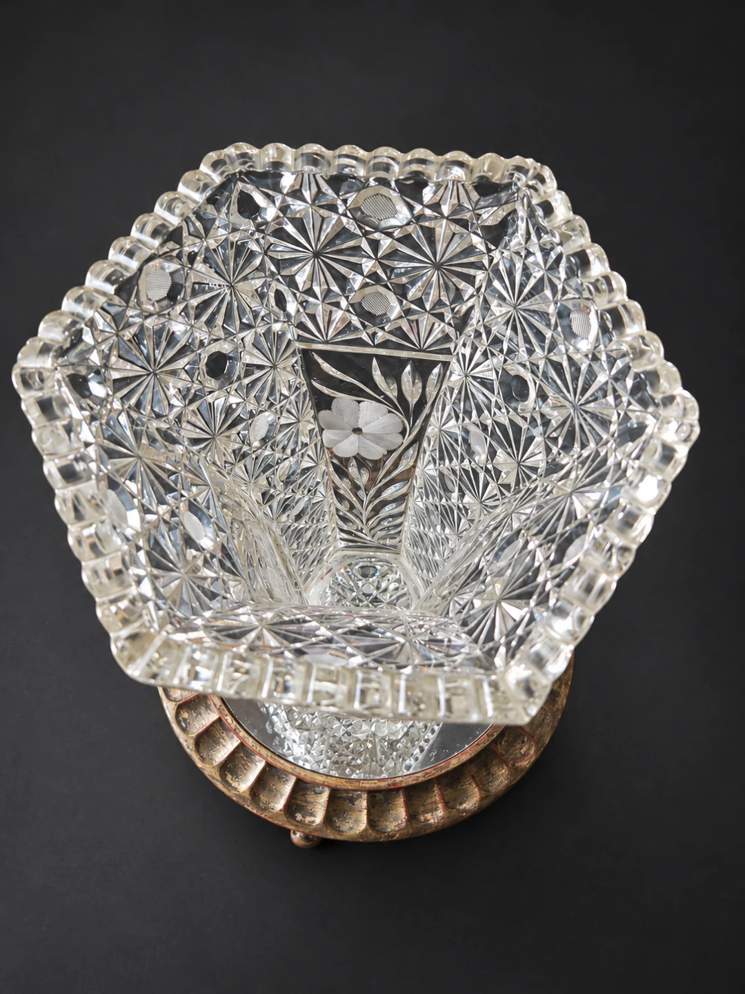 Vintage 30s Cut  Crystal and etched Glass Flower Vase - photo 5