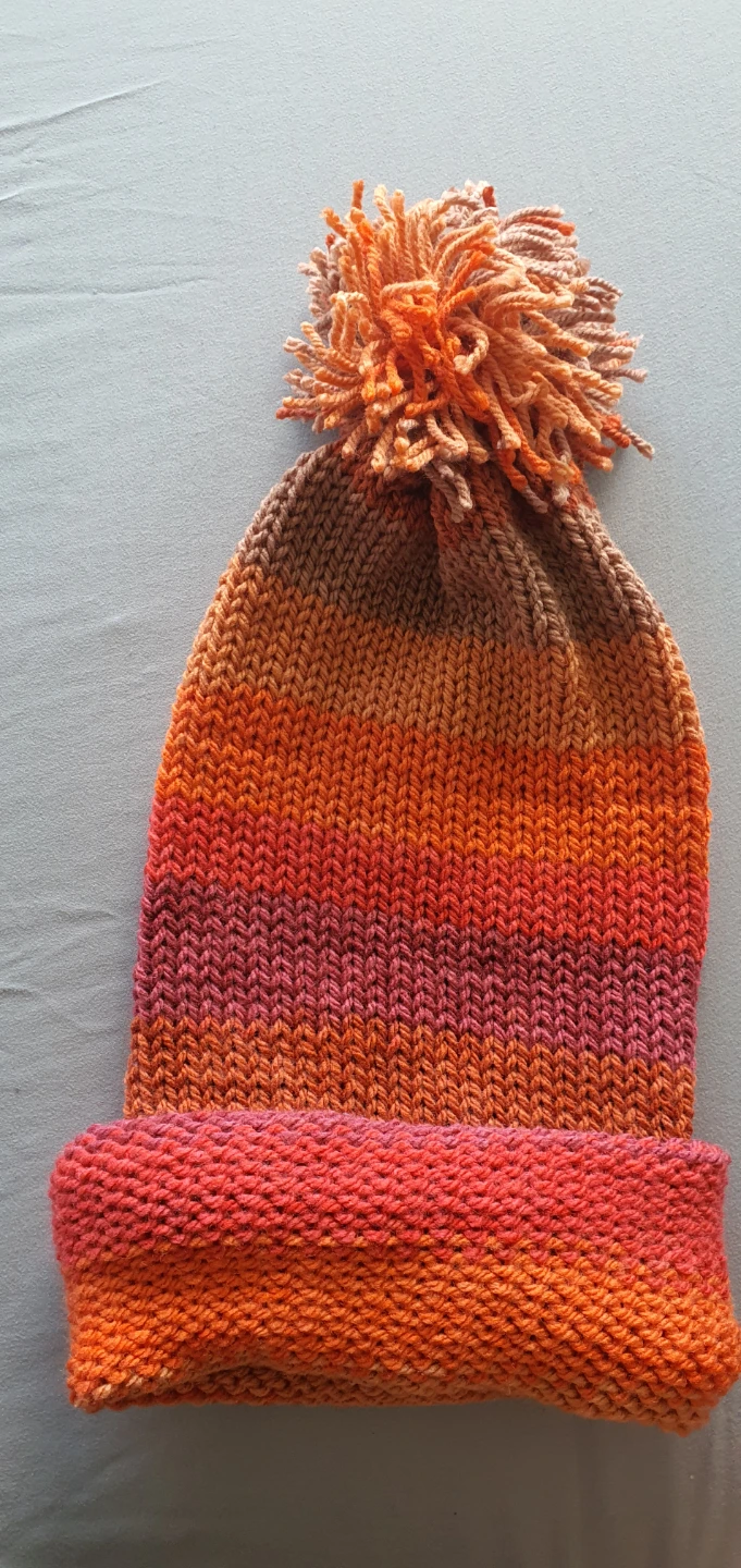Striped Knit Pom Pom Toque