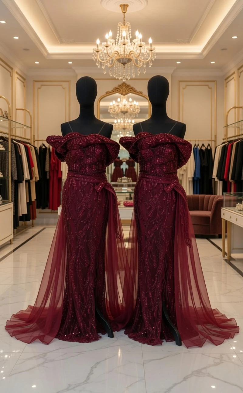 Elegant Sequin Evening Gown with Detachable Train - photo 2