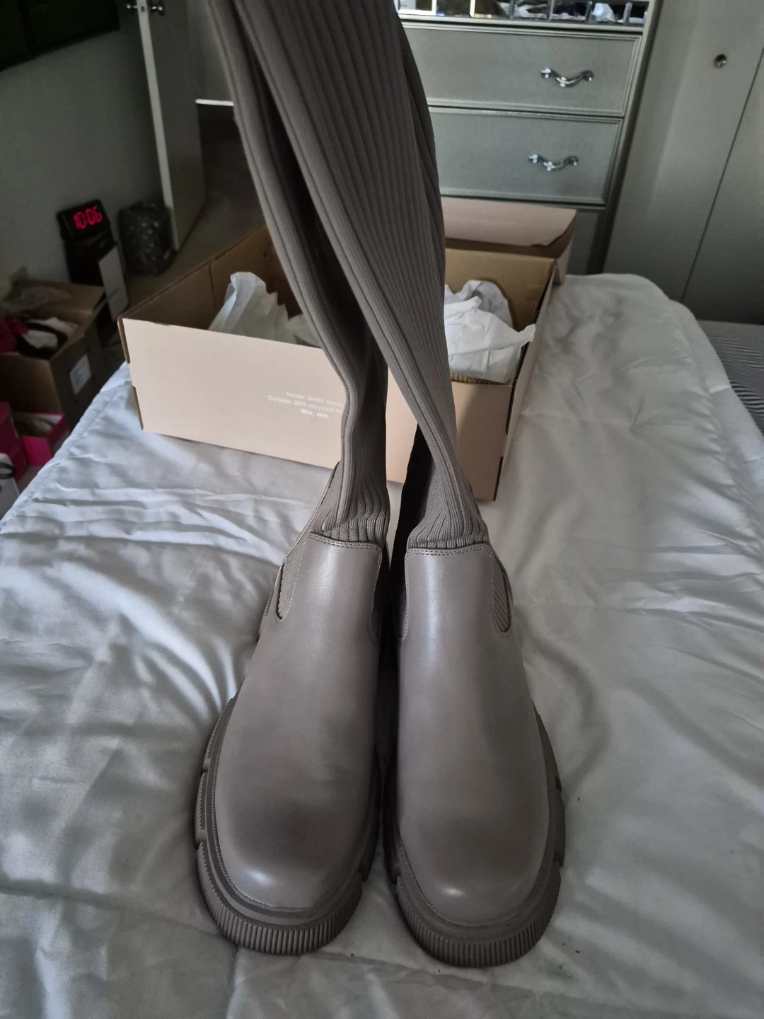 Taupe Knit Shaft Platform Boots