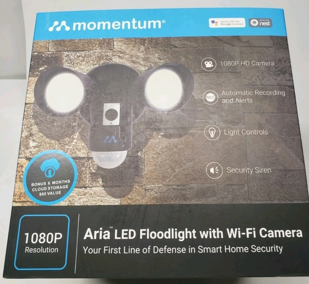Black Momentum Aria LED Floodlight with Wi-Fi Camera