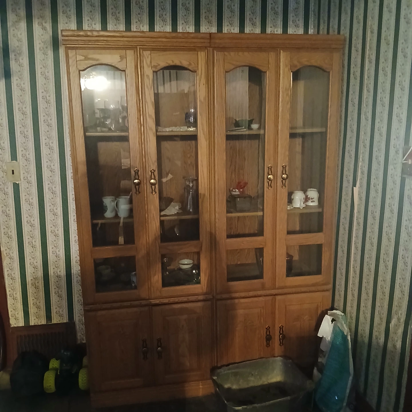 Oak Finish 4-Door China Cabinet