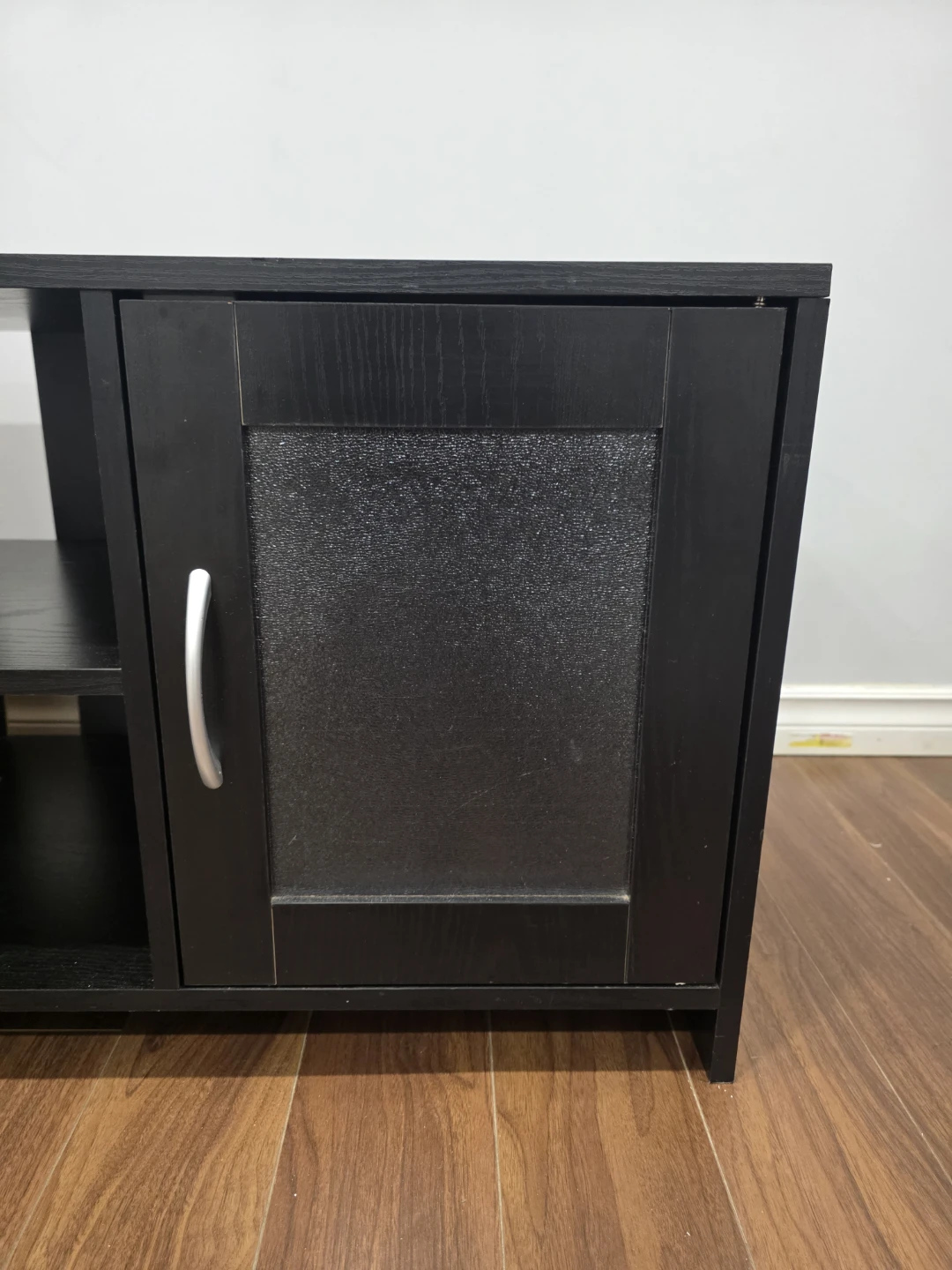 Black TV Stand with Glass Cabinet Door