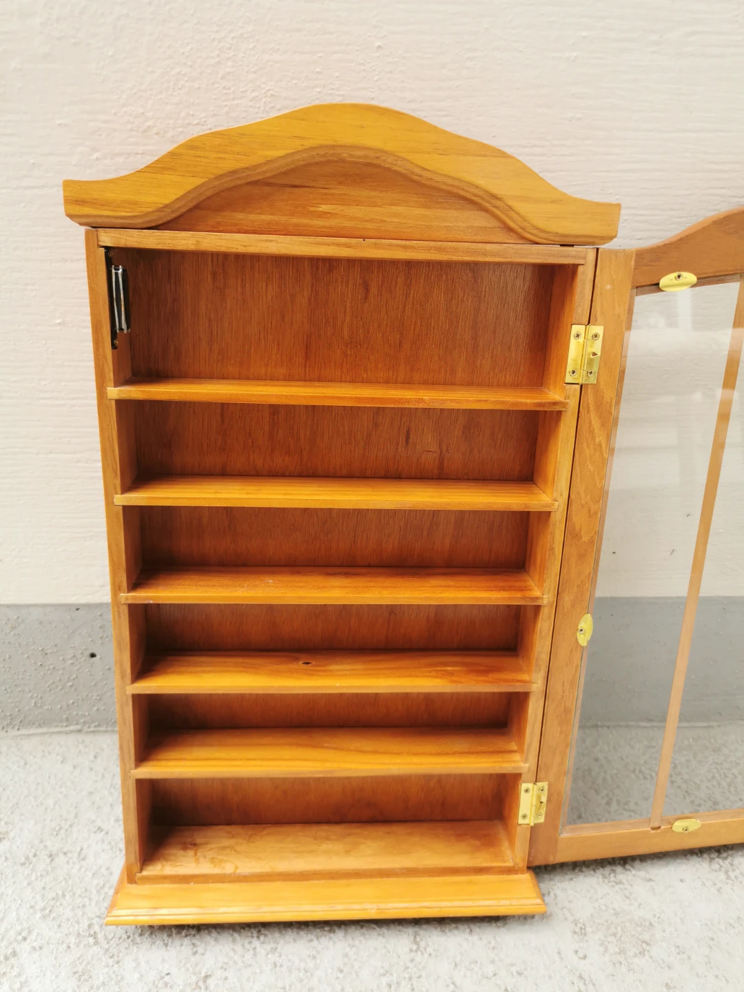 Vintage Wooden Wall-Mounted Curio Display Cabinet Glass Door - photo 4