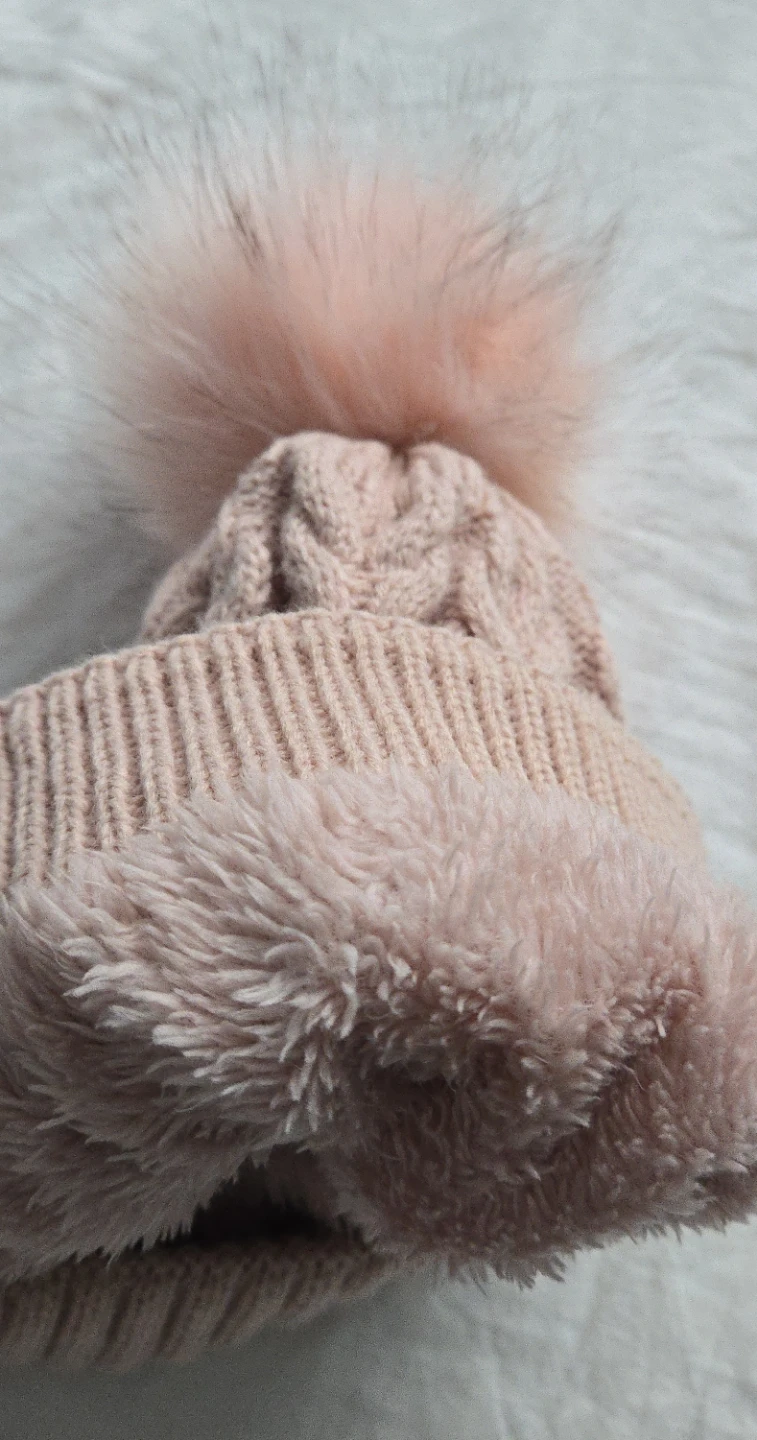 Knitted pink winter hat/toque with pompom - adult sized - photo 2