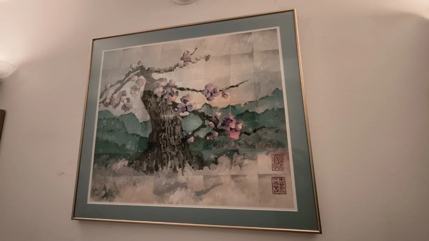 Framed Japanese Cherry Blossom Painting