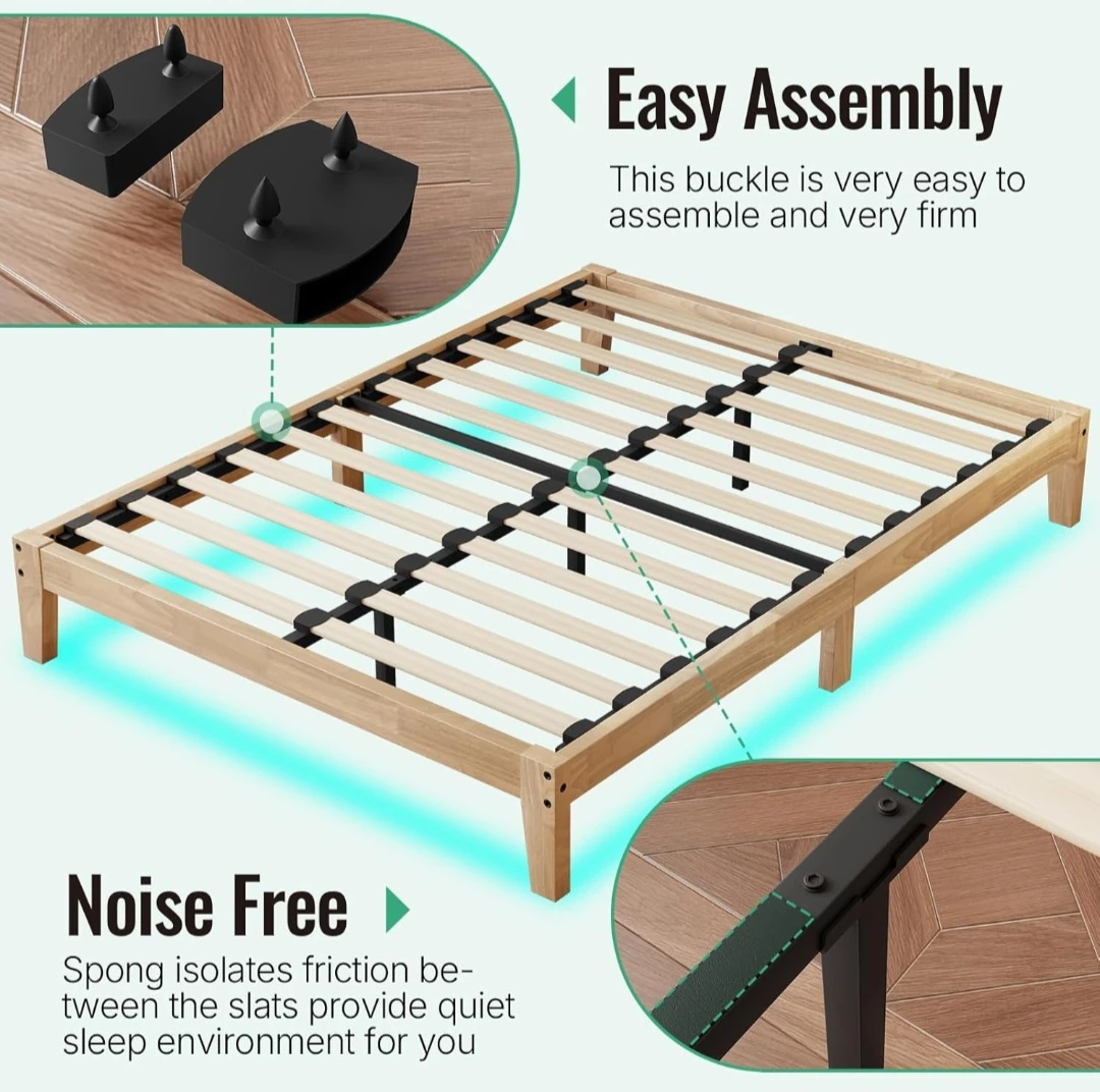 King Wooden Bed Frame with LED Lighting - photo 2