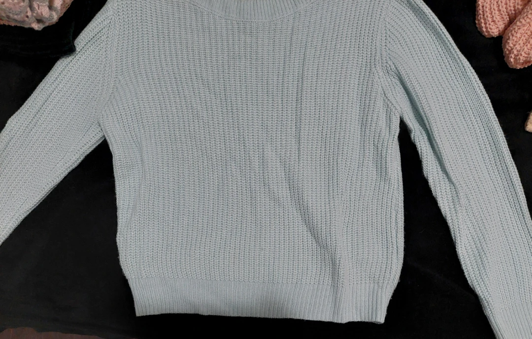 Light Blue Ribbed Knit Sweater