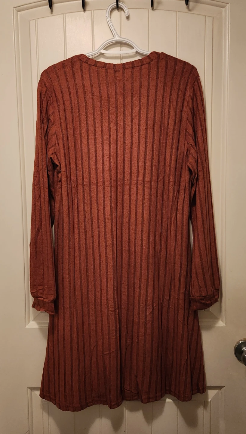 WNEEDU Long Sleeve V-Neck Dress - Rust, XL - photo 3