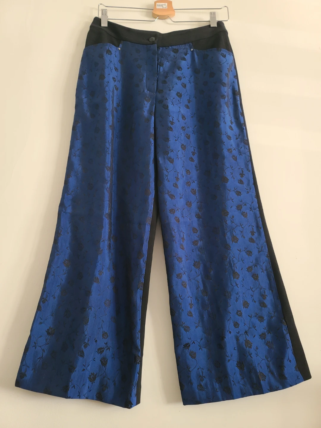 NWT Taiwanese Designer Royal Blue Jacquard Wide Leg Pants Size 6 - photo 5
