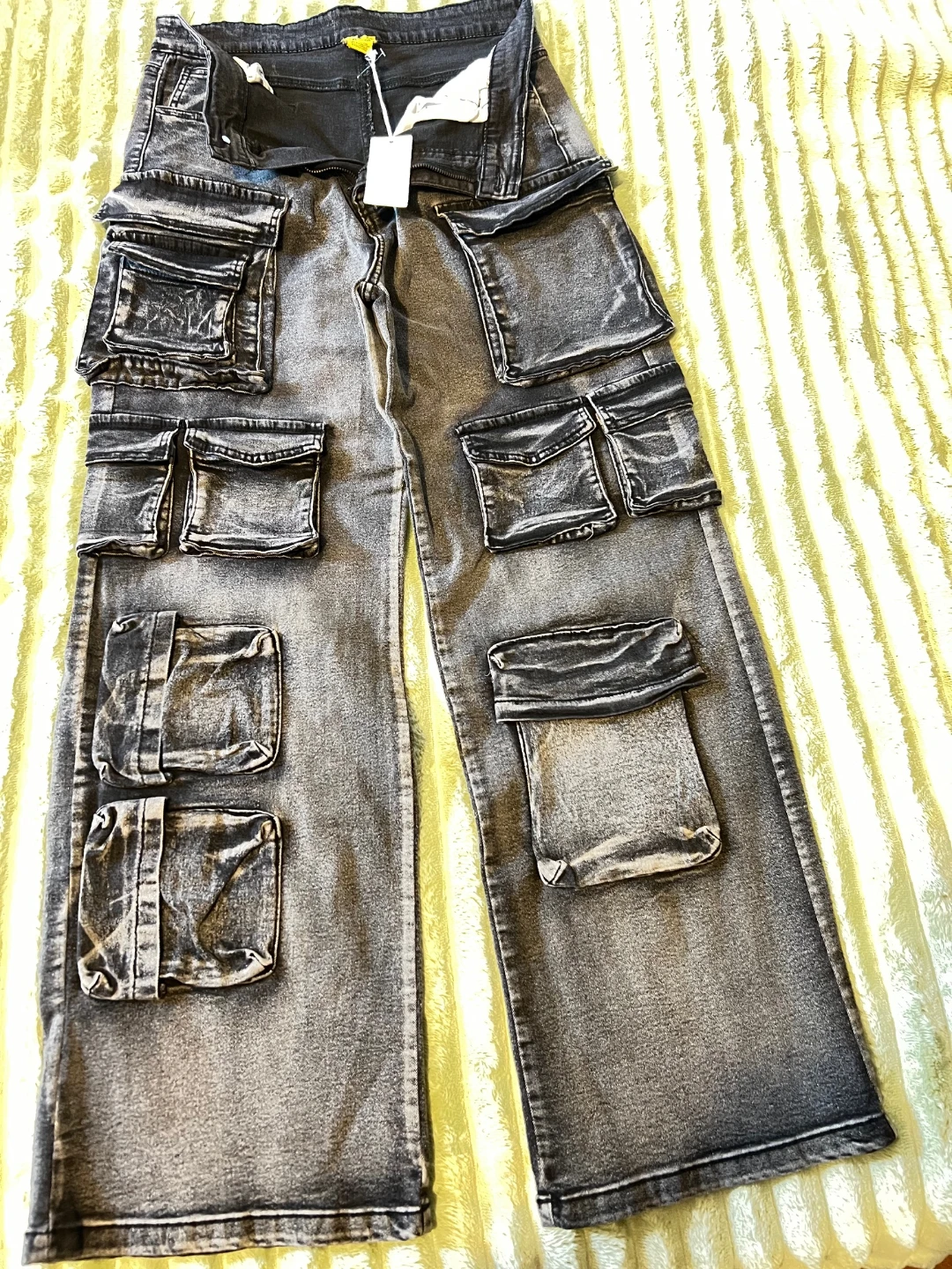 Black Acid Wash Cargo Jeans Size XL