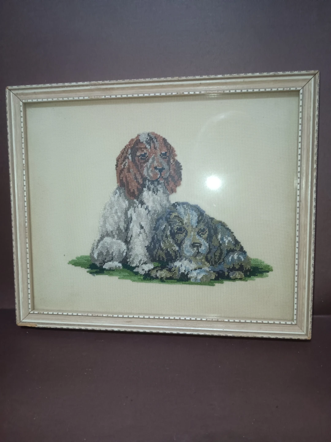 Vintage Framed Cross-Stitch Dog Art - photo 3
