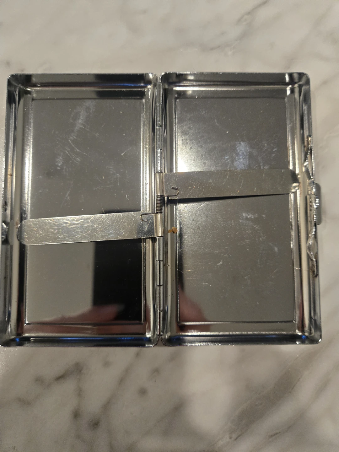 Metal and Black Faux Leather Cigarette Case