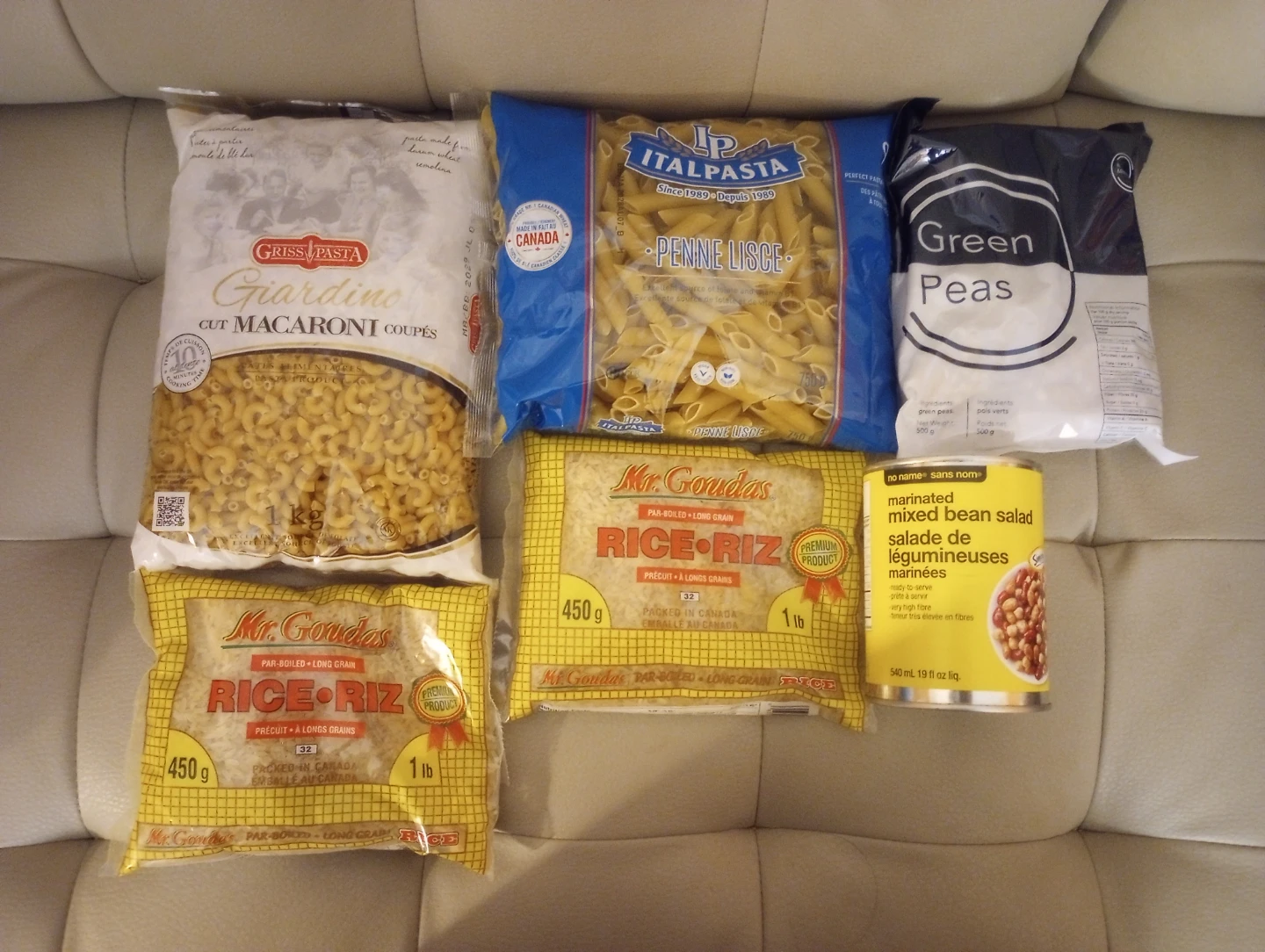 70 rice, pasta, and legumes items