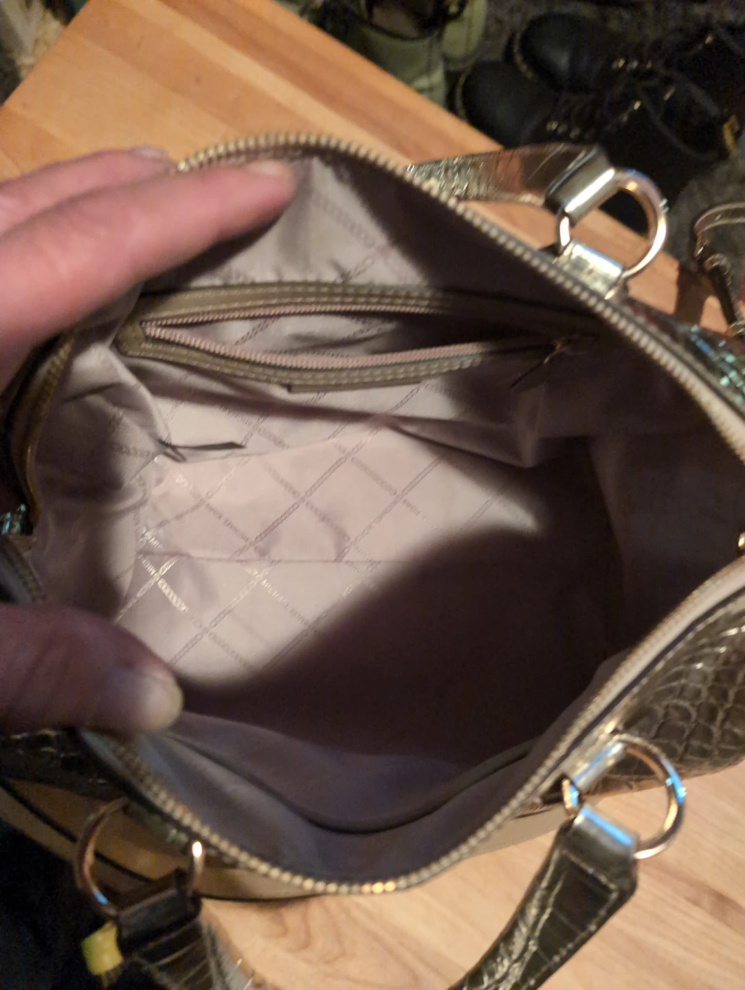Michael Kors Metallic Gold Croc-Embossed LeatherSatchel - photo 3