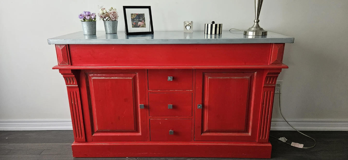 Beautiful Red Sideboard with Zinc Top