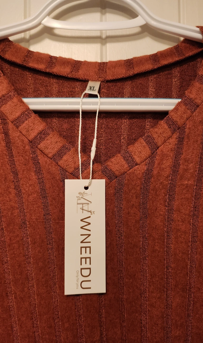 WNEEDU Long Sleeve V-Neck Dress - Rust, XL - photo 2