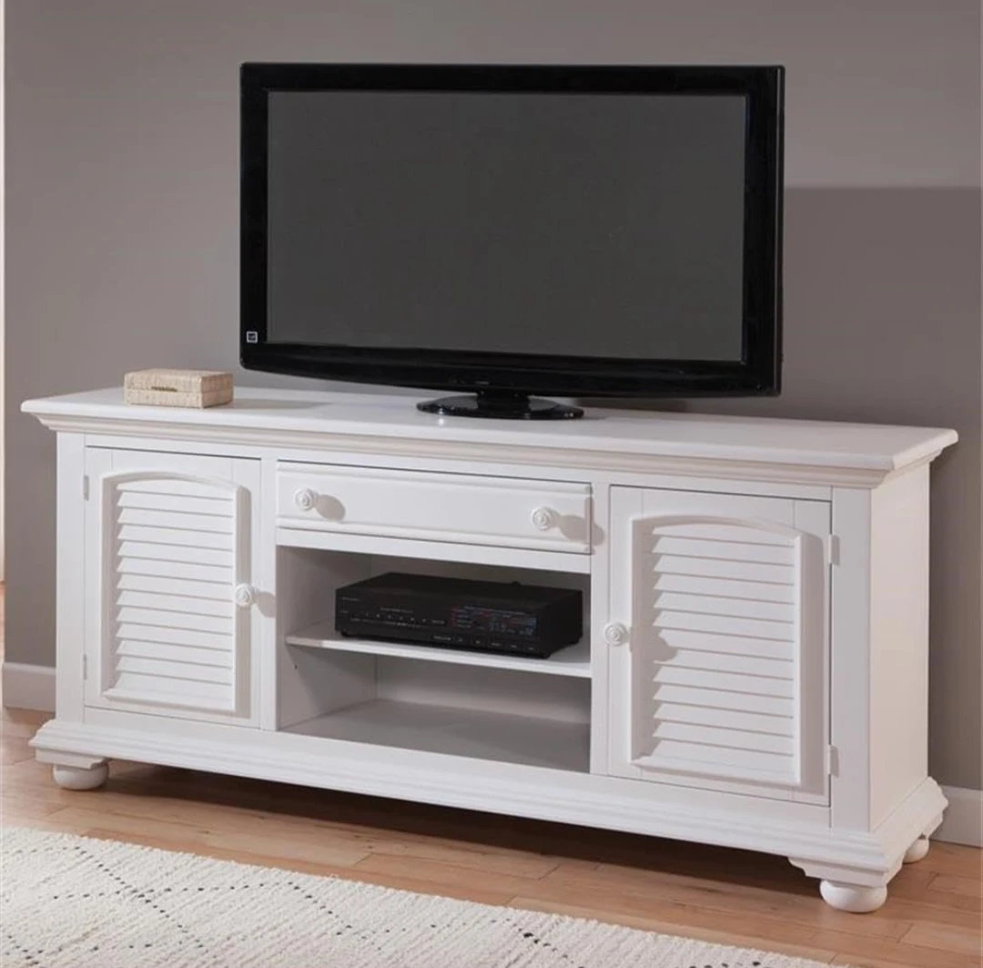 White Louvered 2 Door TV Stand with shelves - photo 4