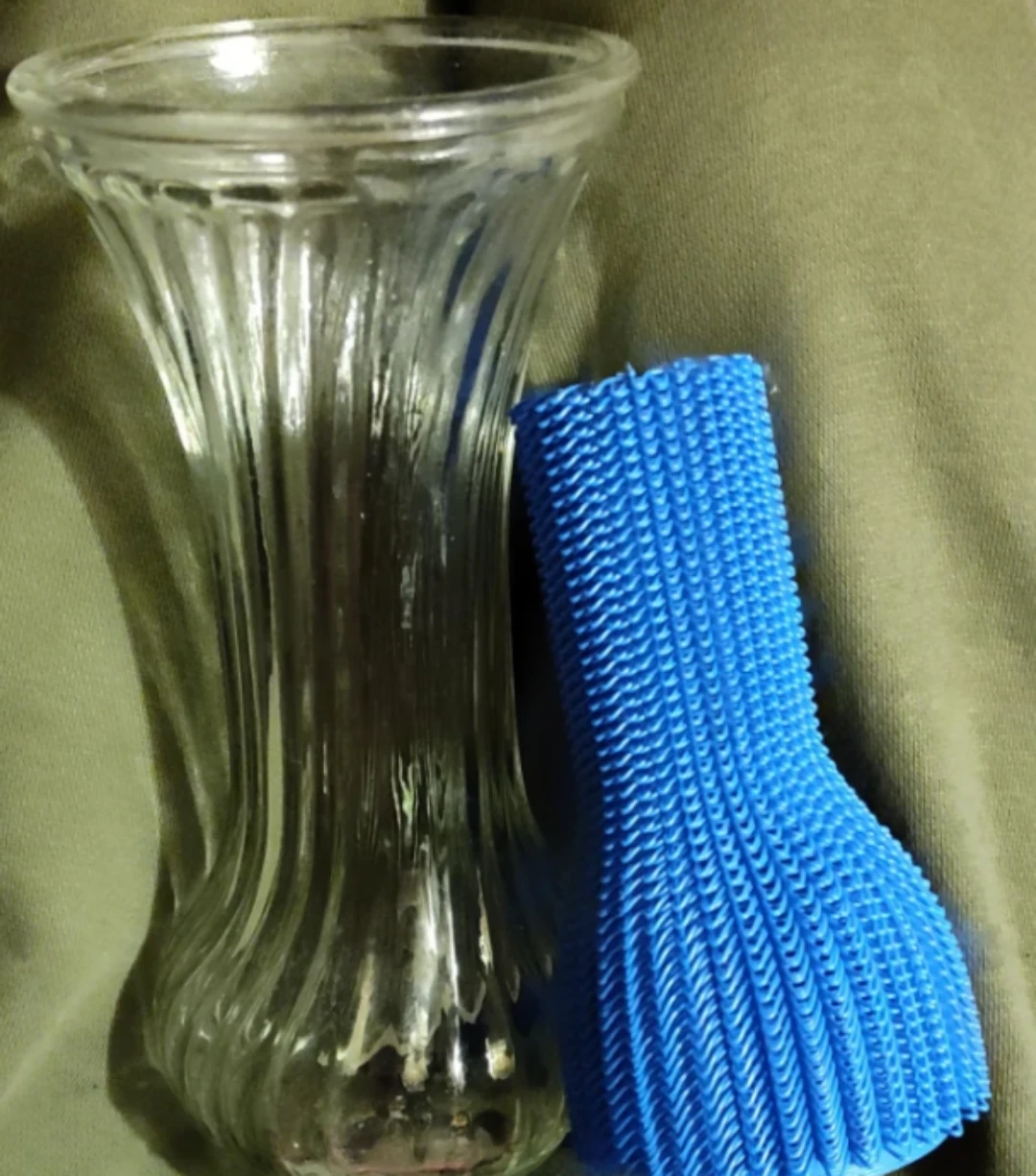 Clear Glass Vase with blue plastice vase