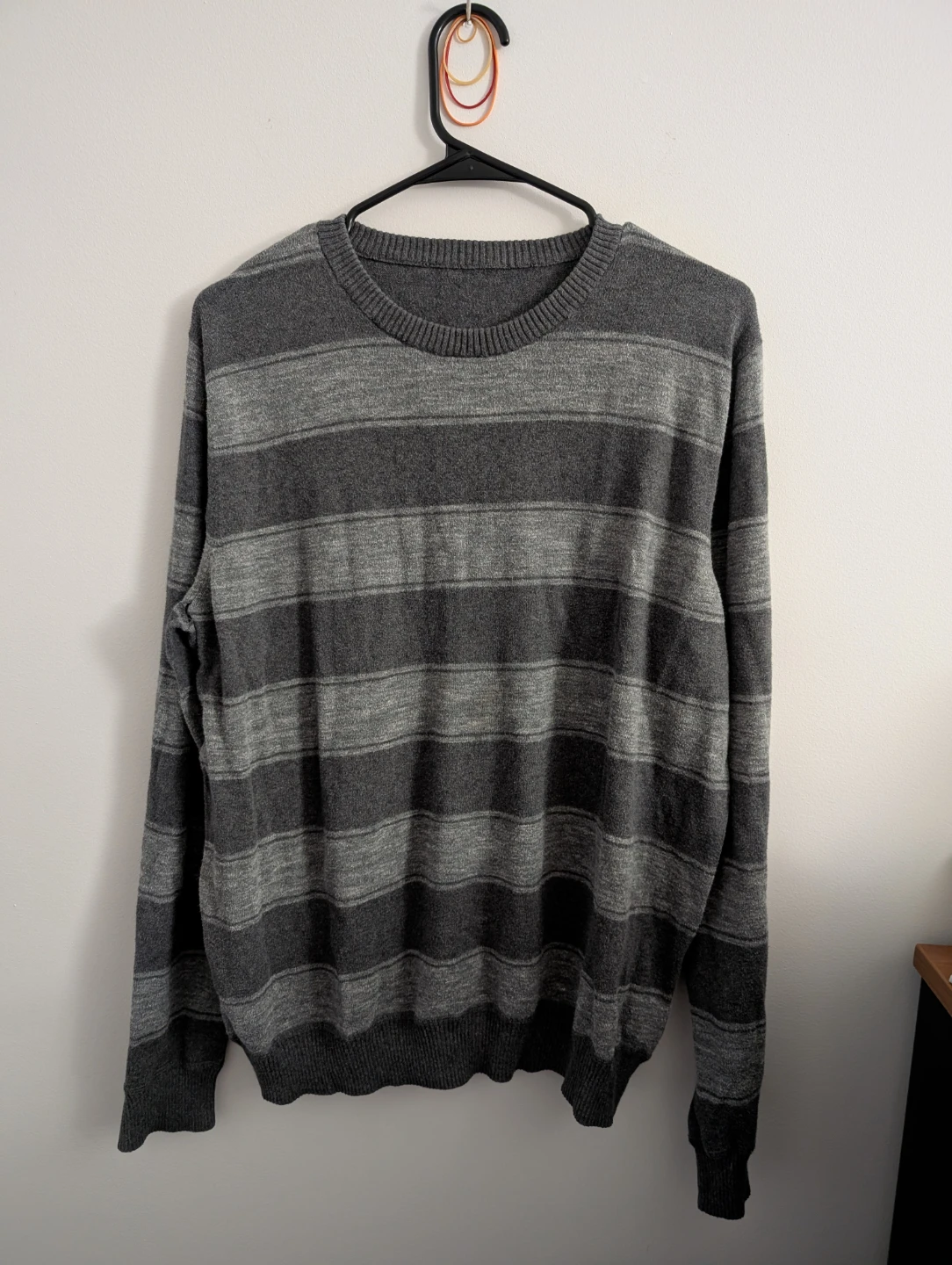 Gray Striped Cotton Sweater Distressed Hole at the back