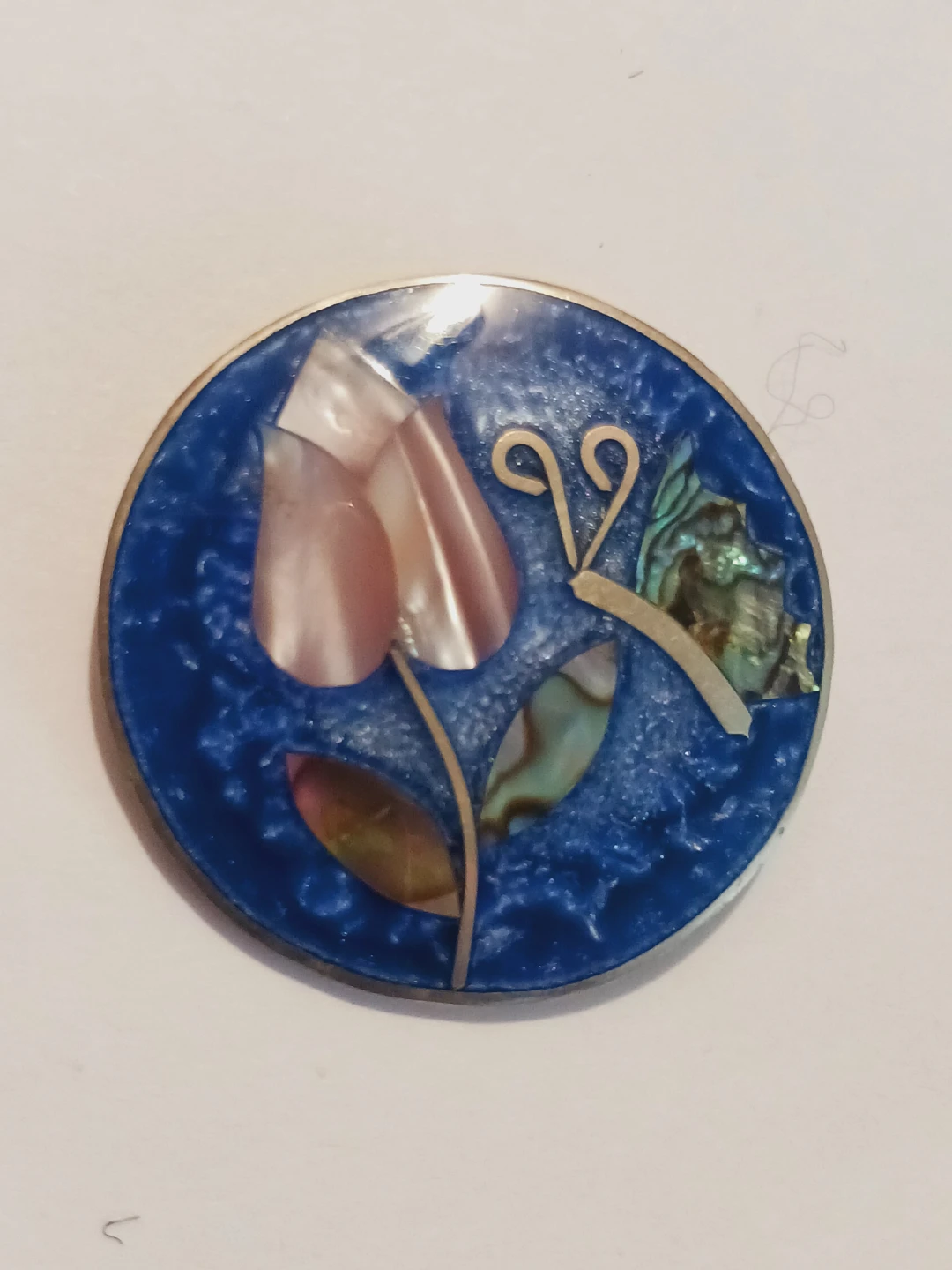 Mexican Alpaca Silver Enamel & Mother of Pearl Brooch - photo 3
