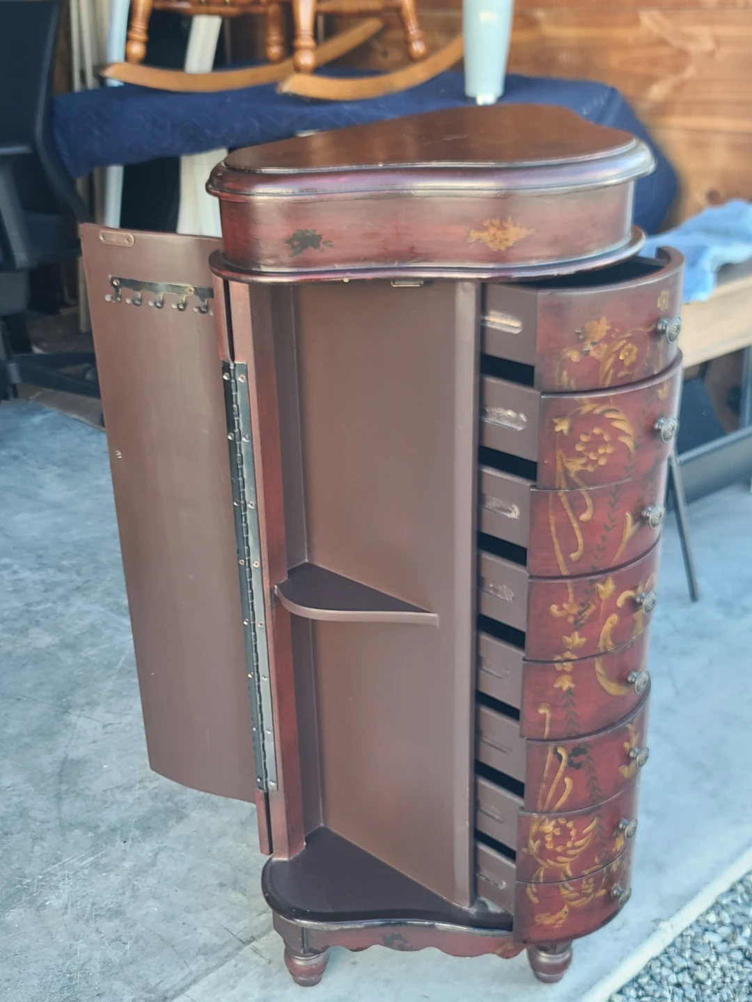 Hand-Painted Jewelry Armoire with Mirror - photo 3