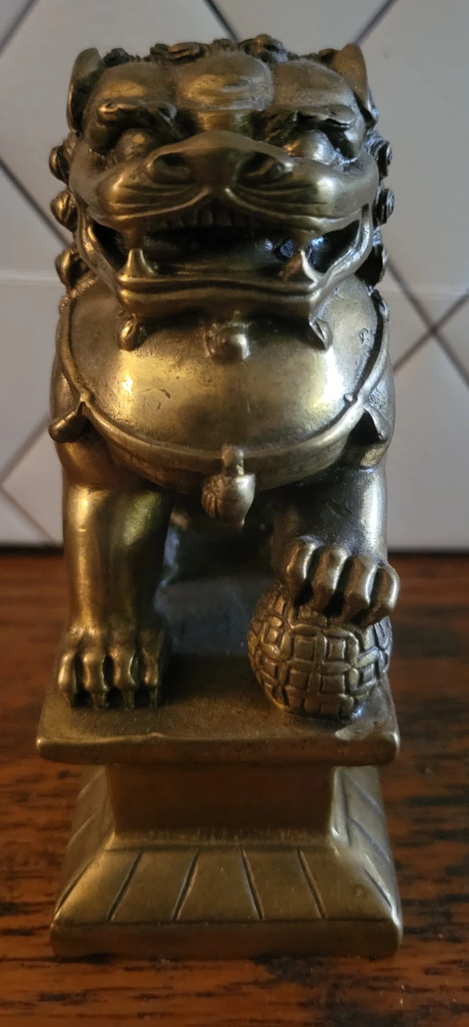Vintage Brass Guardian Lion Statue