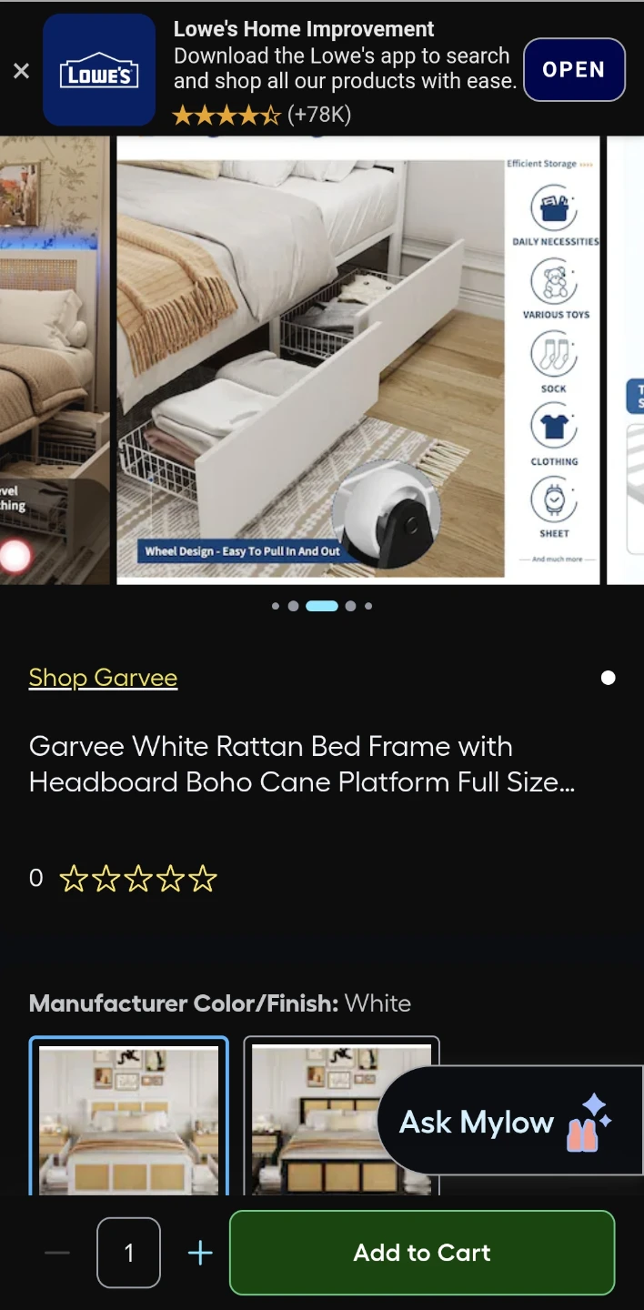 Garvee White Rattan Bed Frame - Full Size - photo 3