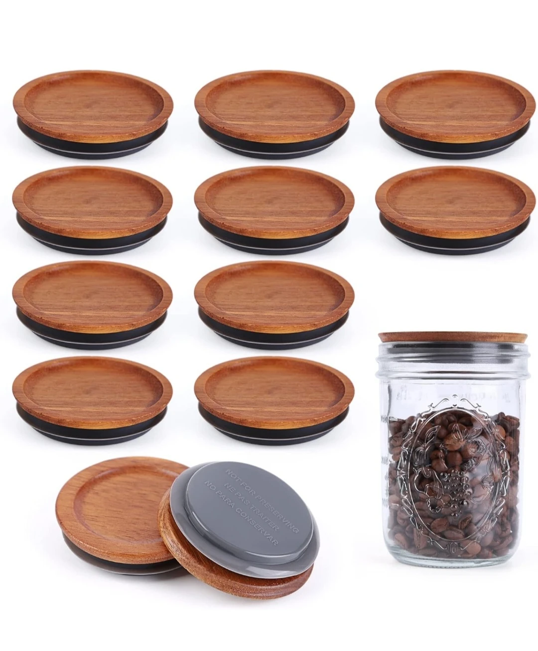 10-Pack Acacia Wood Mason Jar Lids...New