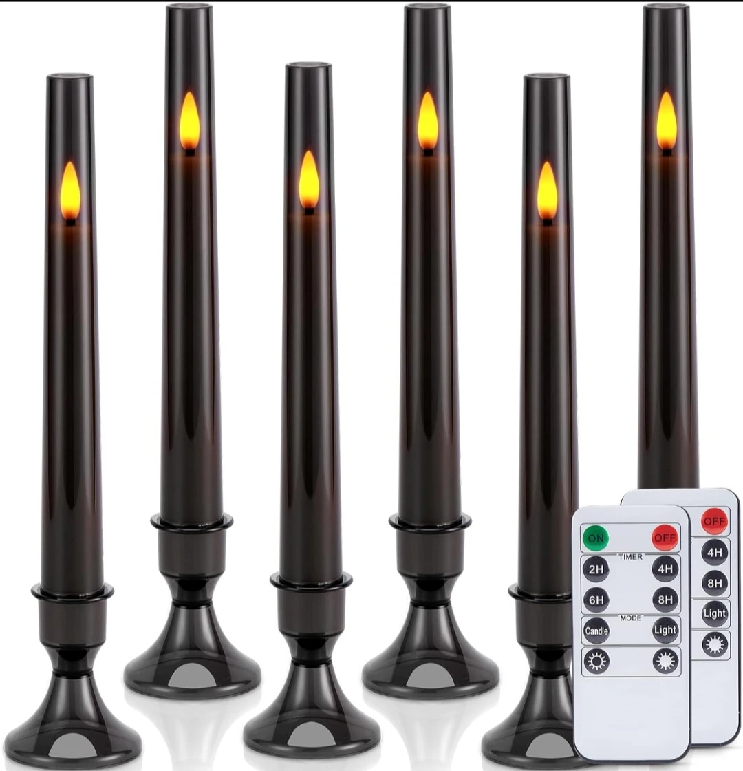 Set of 6 LED Flameless Taper Candles with Remotes