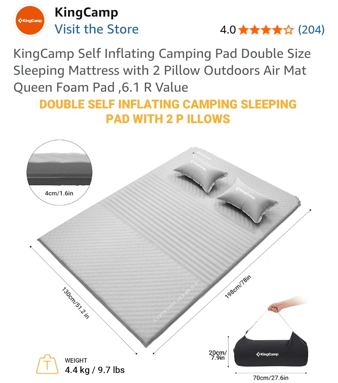 Brand New KingCamp Self-Inflating Double Sleeping Pad