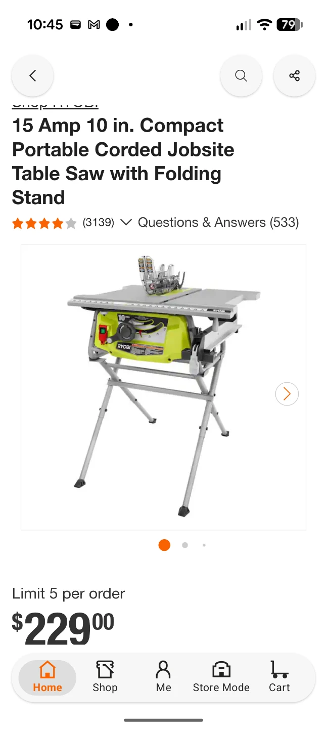 Ryobi 15 Amp 10 in. Compact Portable Jobsite Table Saw