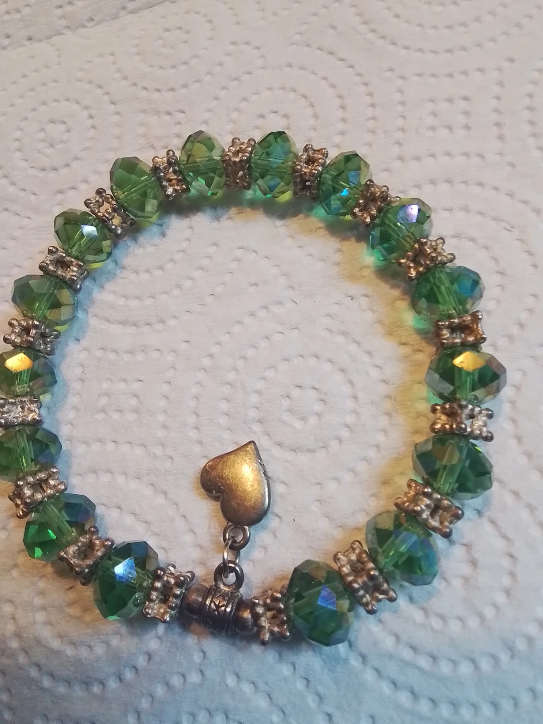 Green Crystal Beaded Bracelet with Heart Charm - photo 4