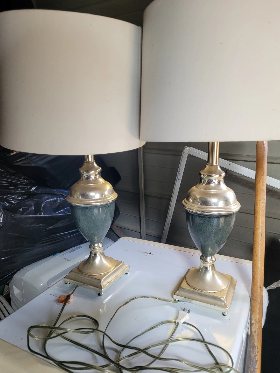 Set of Two Green and Gold Table Lamps