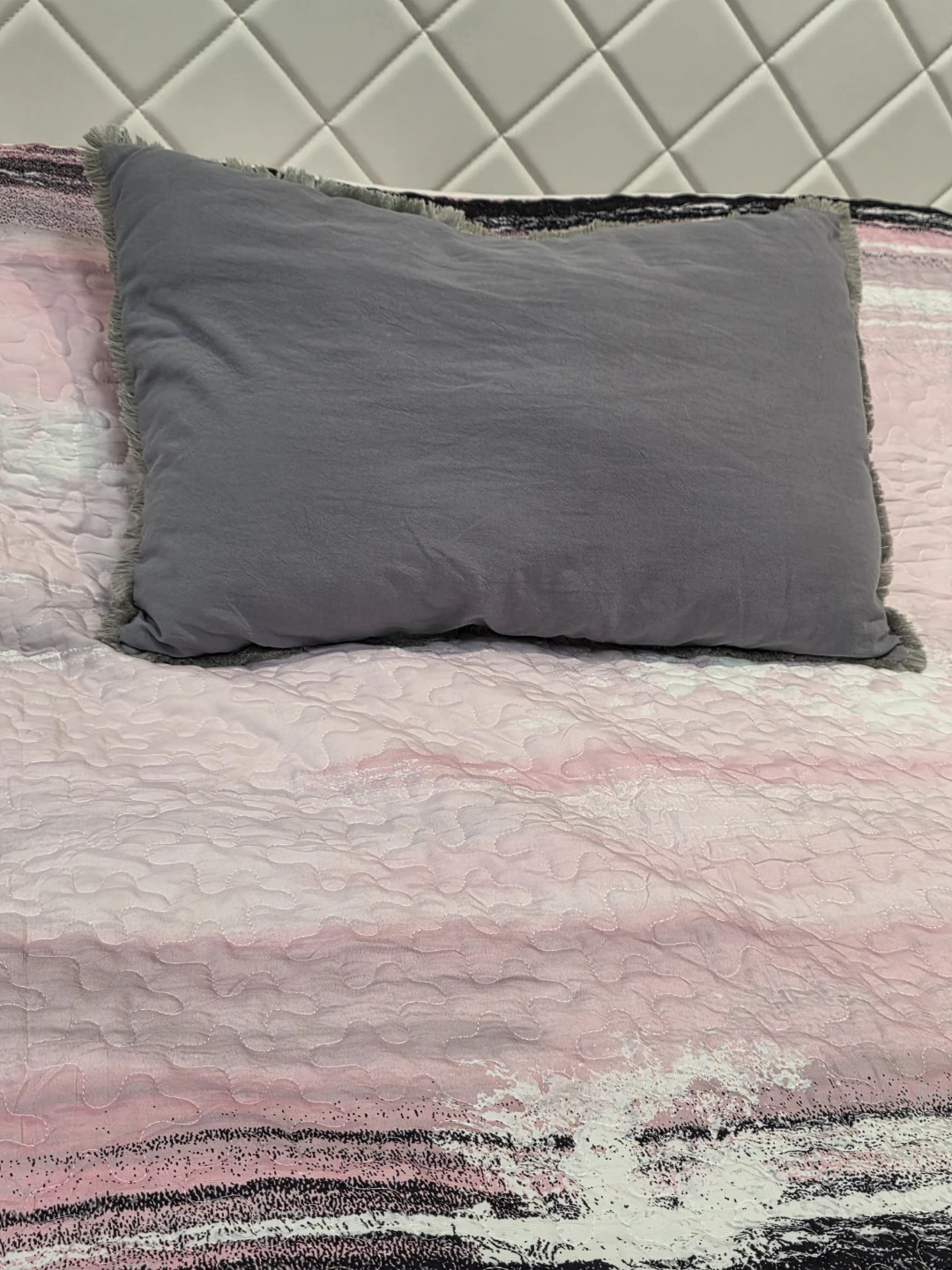 Grey Fringed Accent Pillow