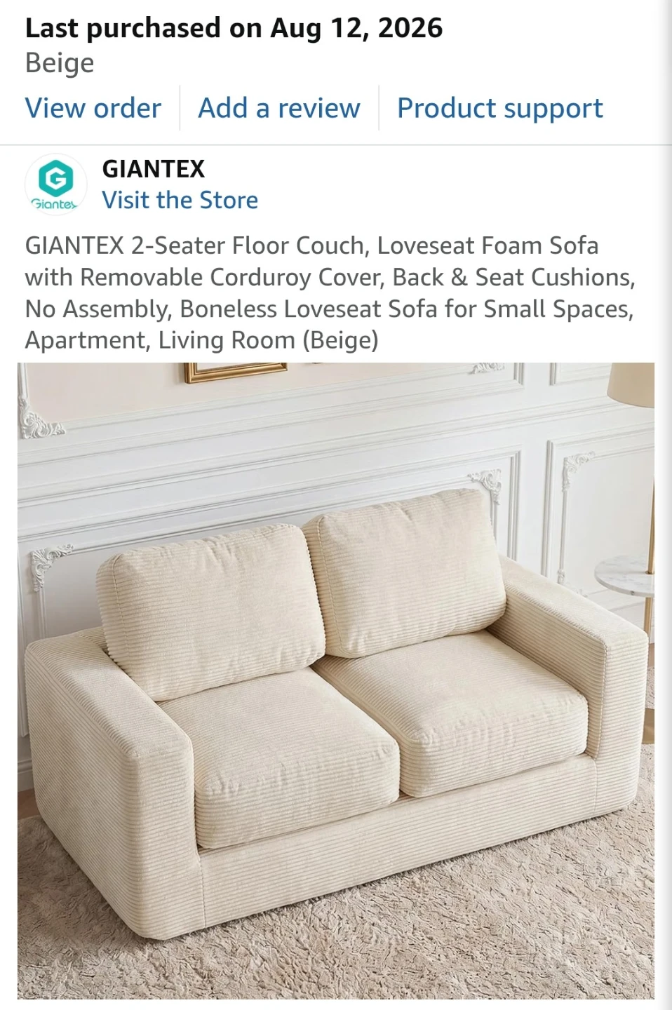 Beige Corduroy Loveseat - photo 2