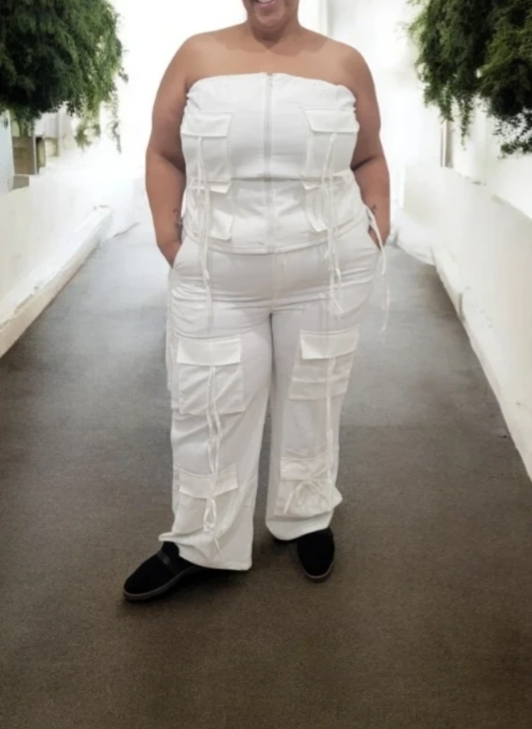 White Tube Top and Cargo Pants Set - photo 3