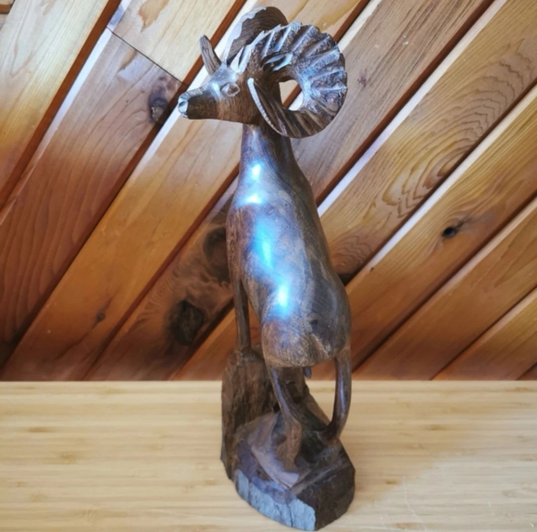 Vintage Hand Carved Ironwood Ram Sculpture - photo 4