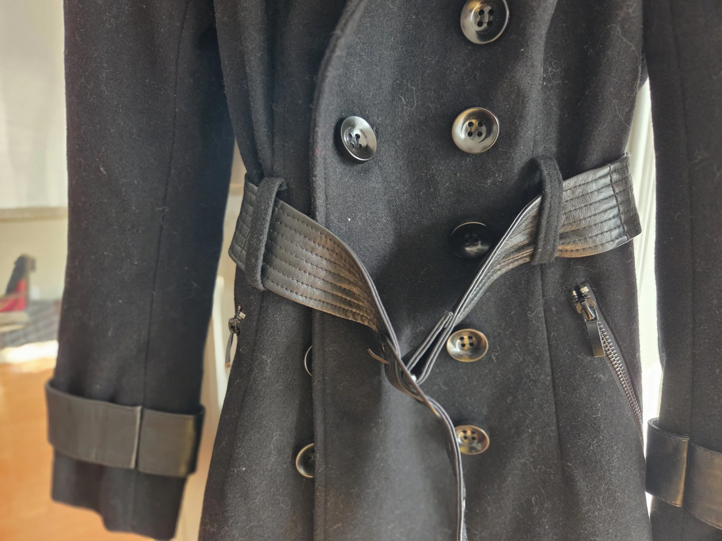 bebe Studded Wool Coat Black XS