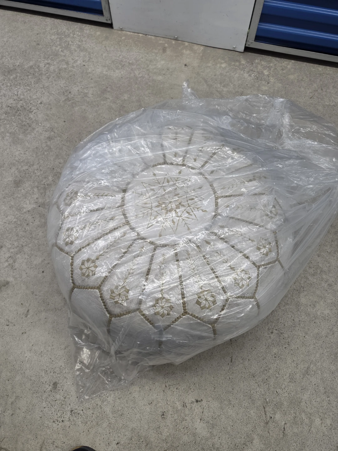 White Moroccan Leather Pouf