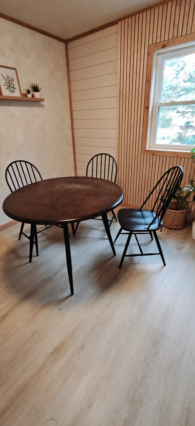 Round Dining Table and 3 Spindle Back Chairs