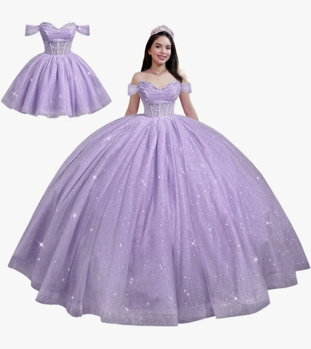 Lavender Quinceanera Ball Gown with Tiara