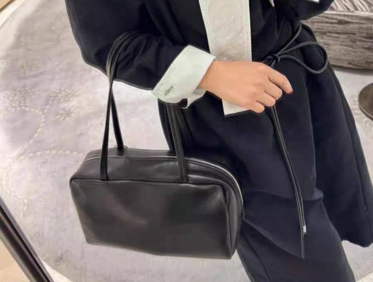 The row inspired Black Leather Shoulder Bag