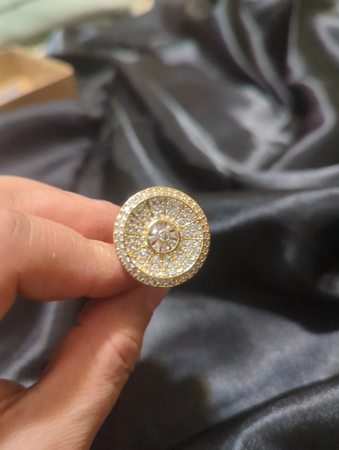 Gold Tone Rhinestone Round Statement Ring - photo 2