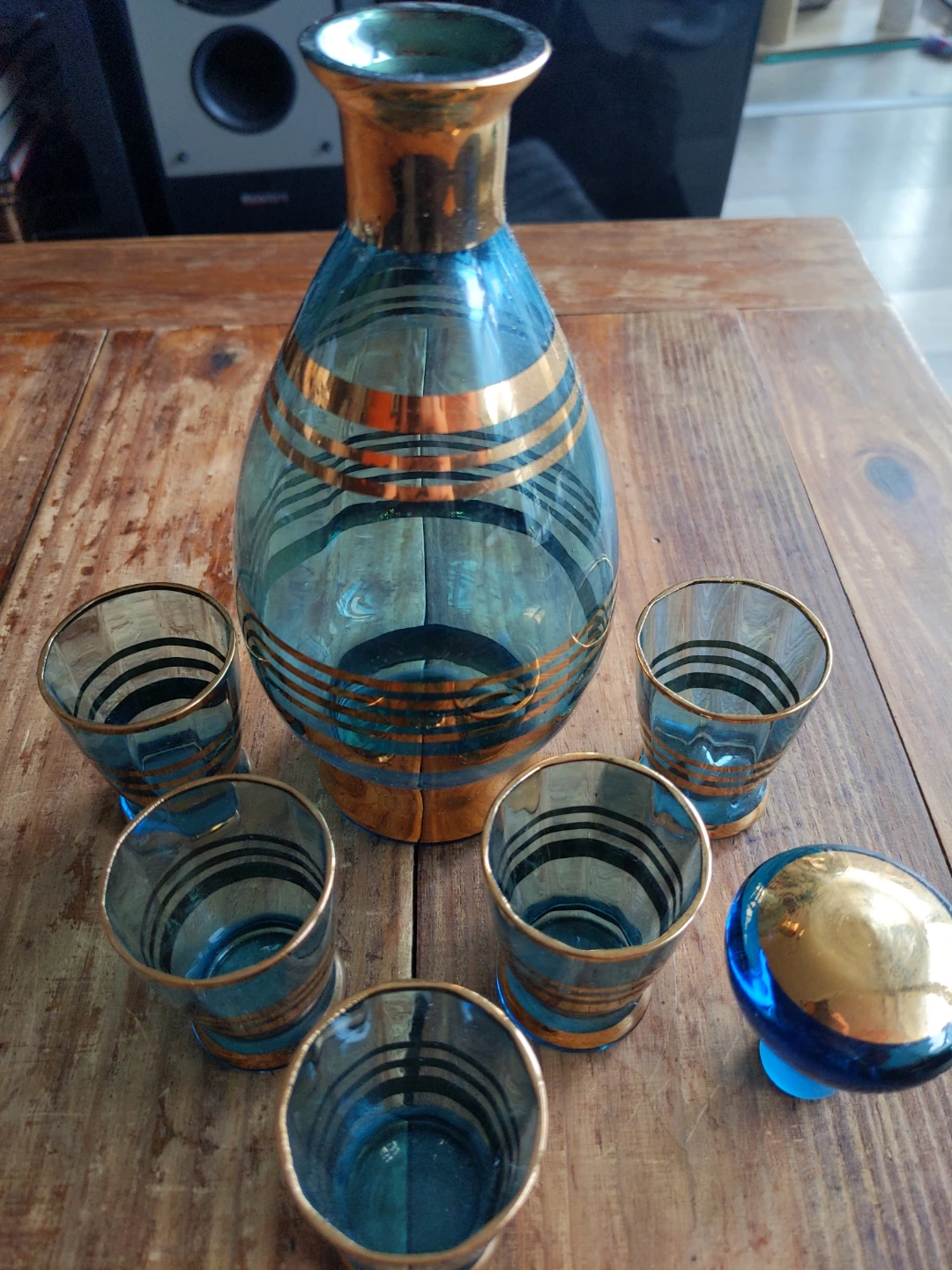 Vintage teal Glass decanter set - photo 4