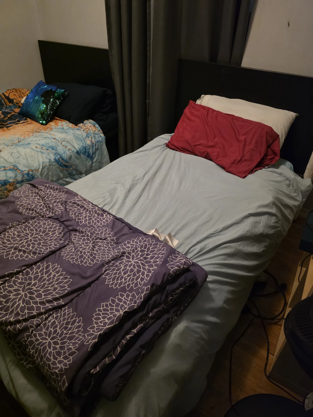 Two Twin Bed Frames with Black Headboards