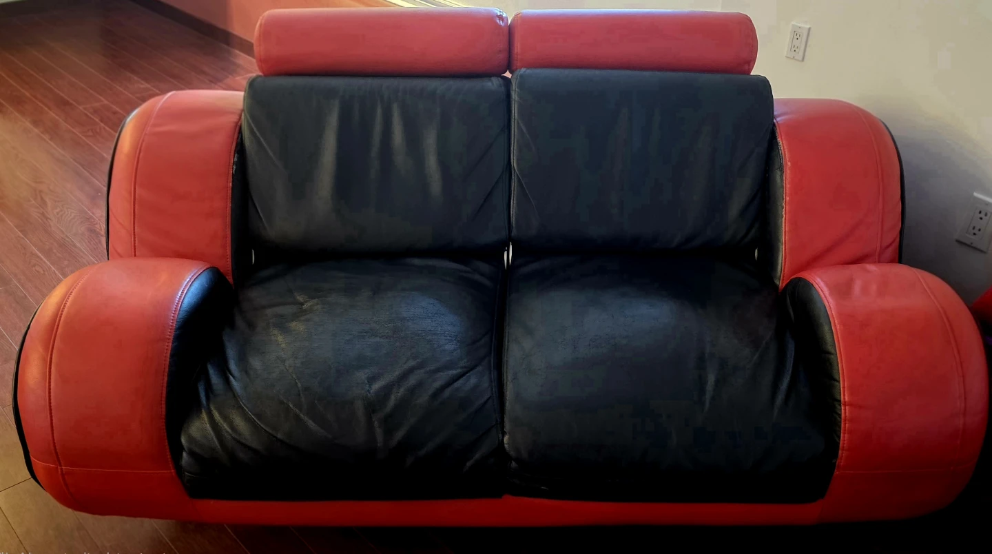 Red and black two-seater loveseat