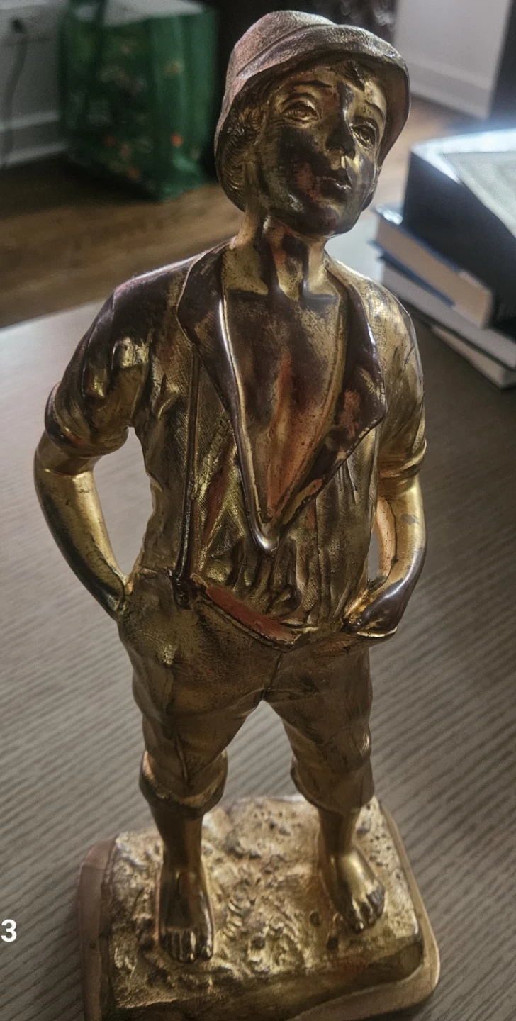 Vintage Bronze Whistling Boy Sculpture - photo 3