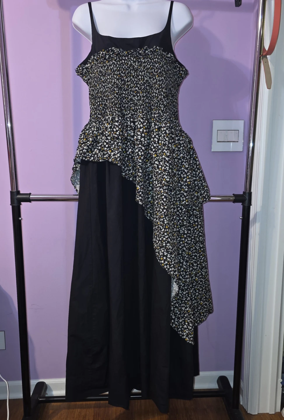 Allina Liu Floral Smocked Diana Dress Black Size M