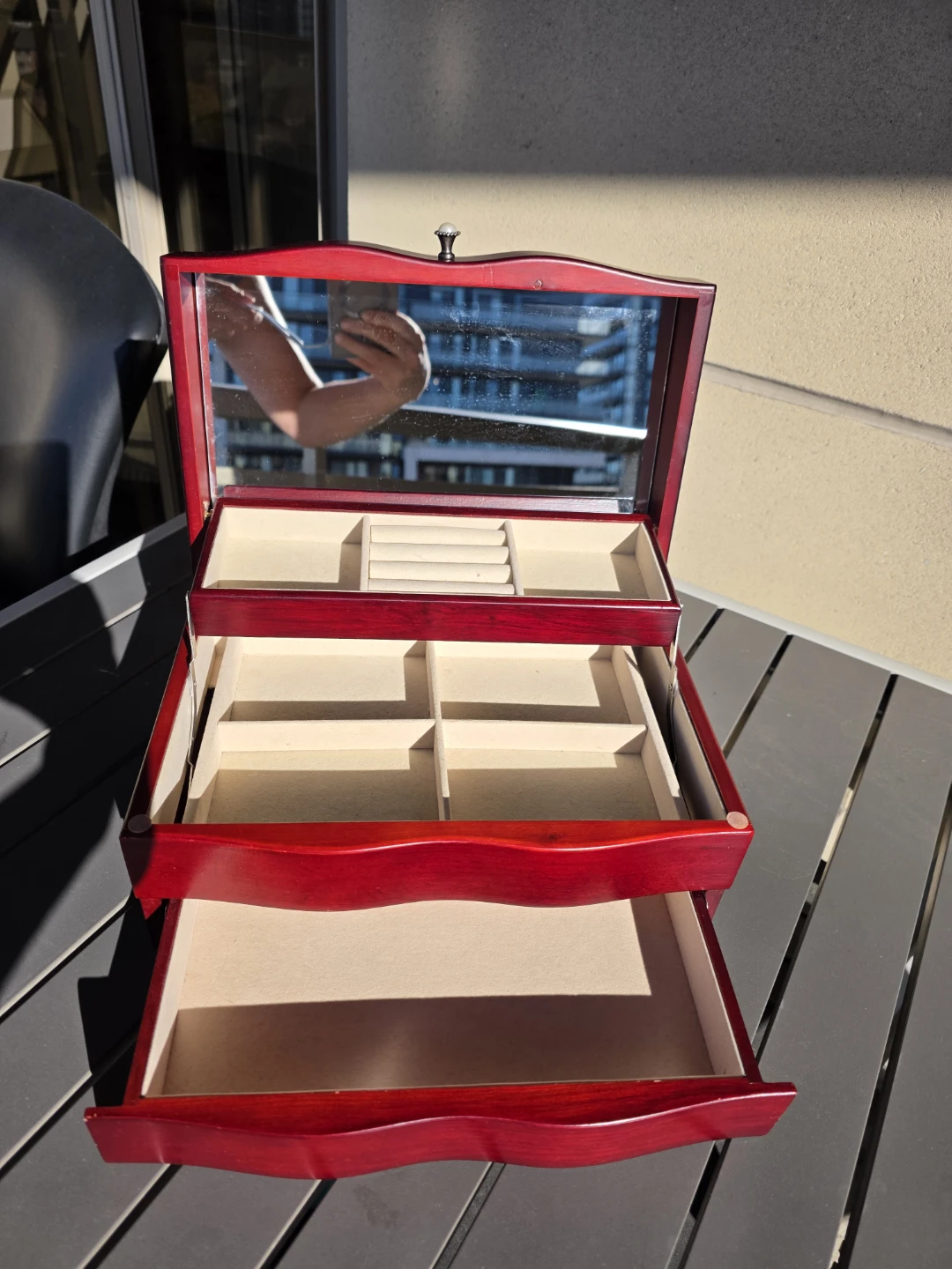 Wooden Jewellery Box with Mirror